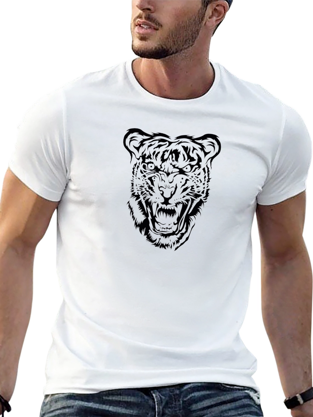 Mens Black Tiger Graphic T-Shirt