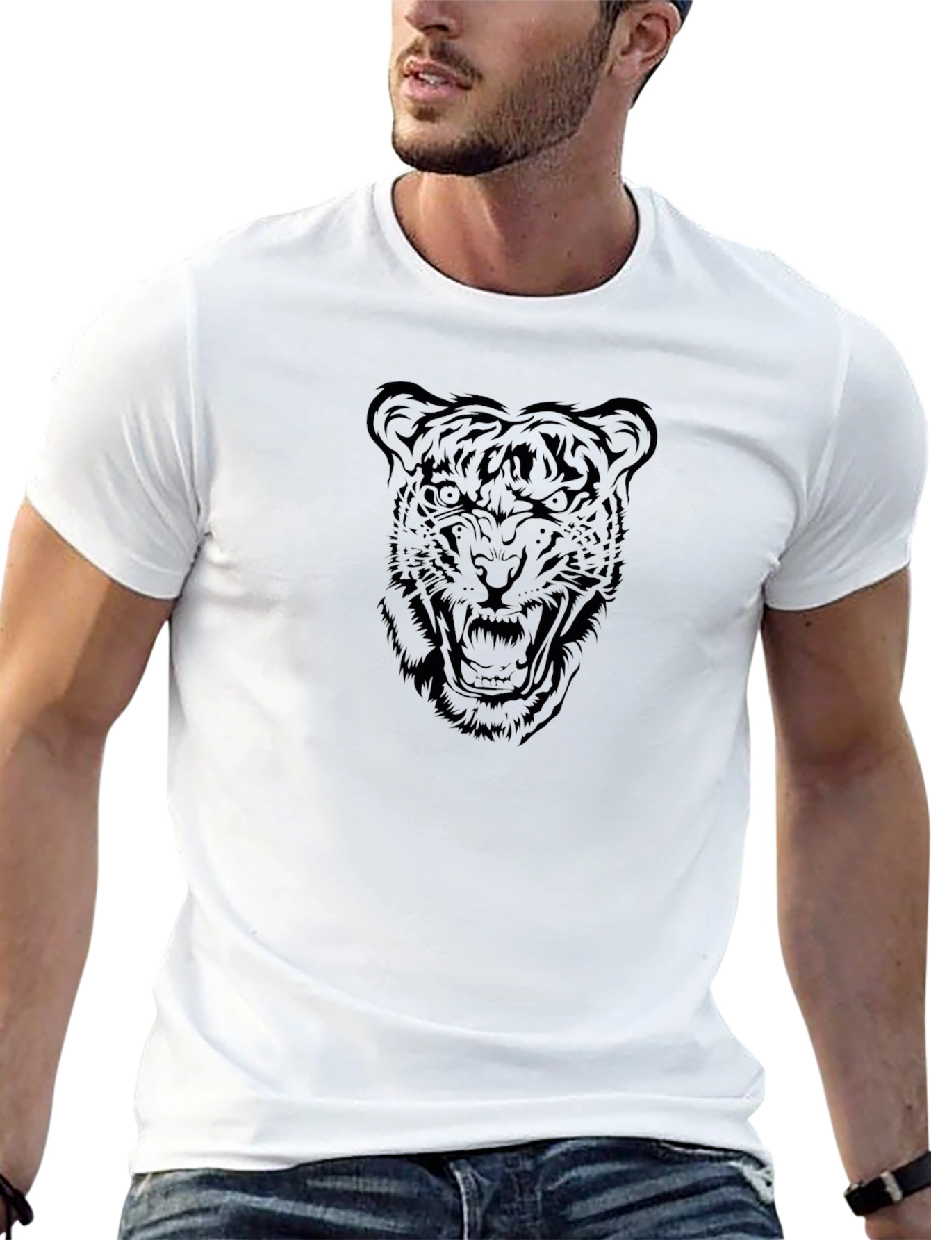 Mens Black Tiger Graphic T-Shirt