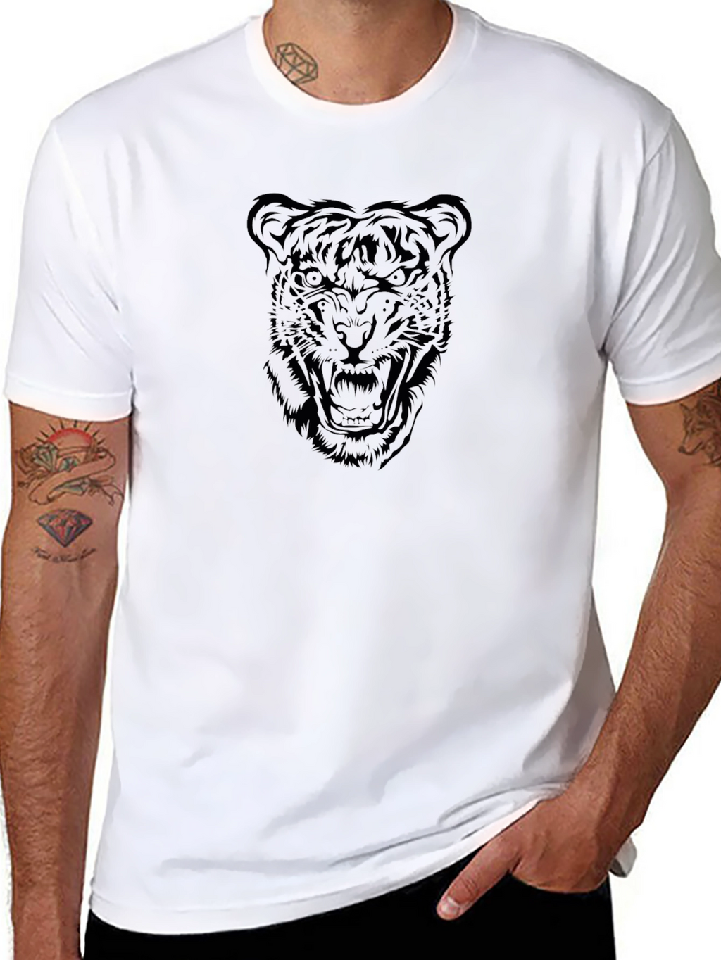 Mens Black Tiger Graphic T-Shirt