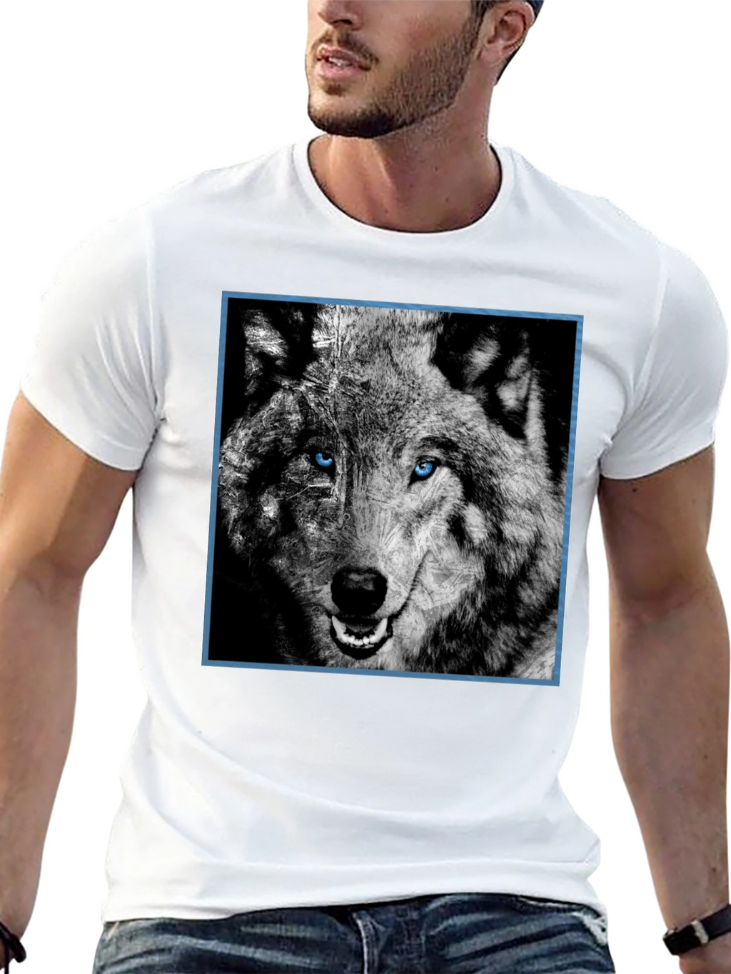 Wolf Graphic Tee - Blue Eyed Wolf Design