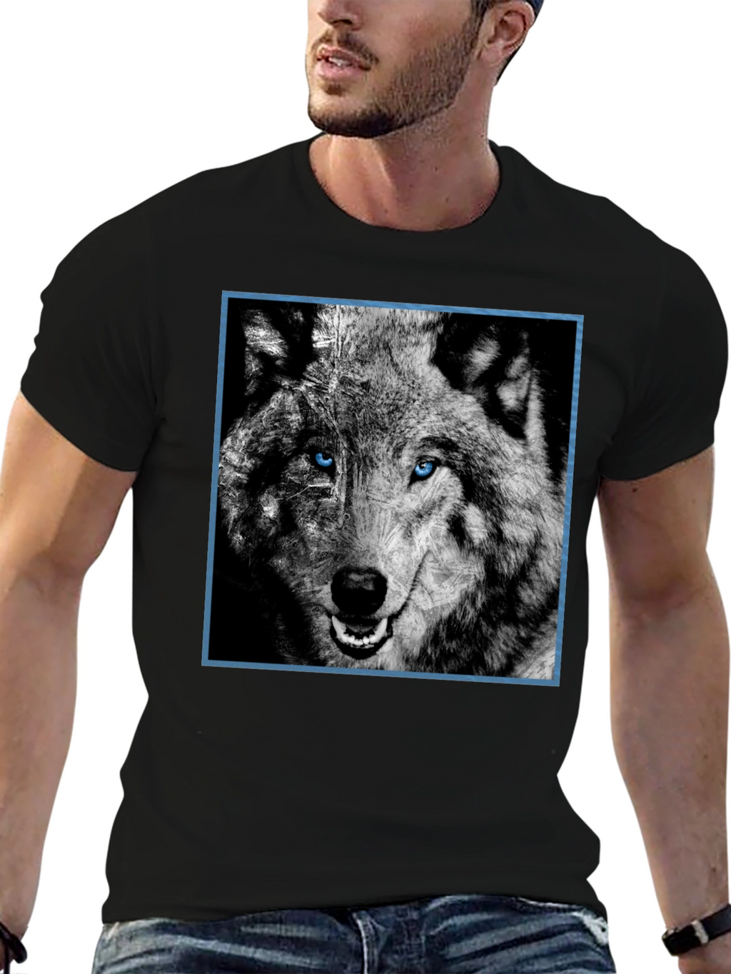 Wolf Graphic Tee - Blue Eyed Wolf Design