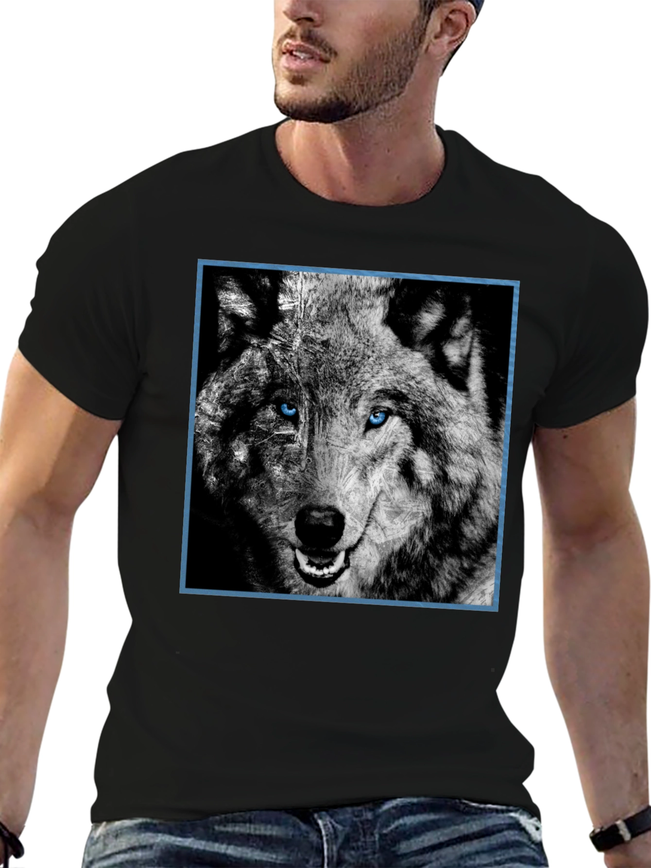 Wolf Graphic Tee - Blue Eyed Wolf Design
