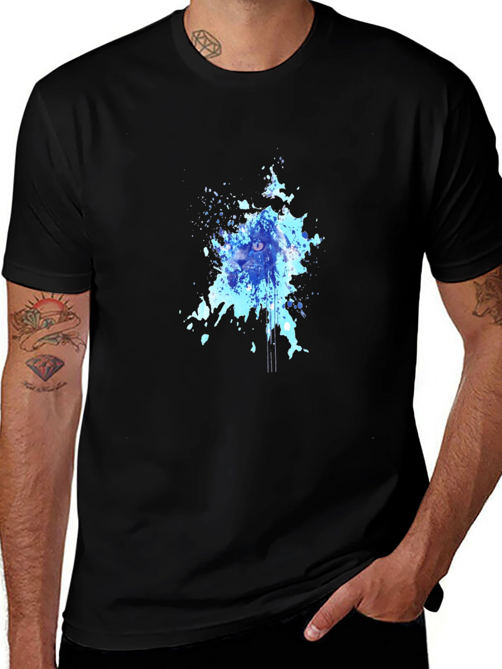 Abstract Cat Splash Tee - Black