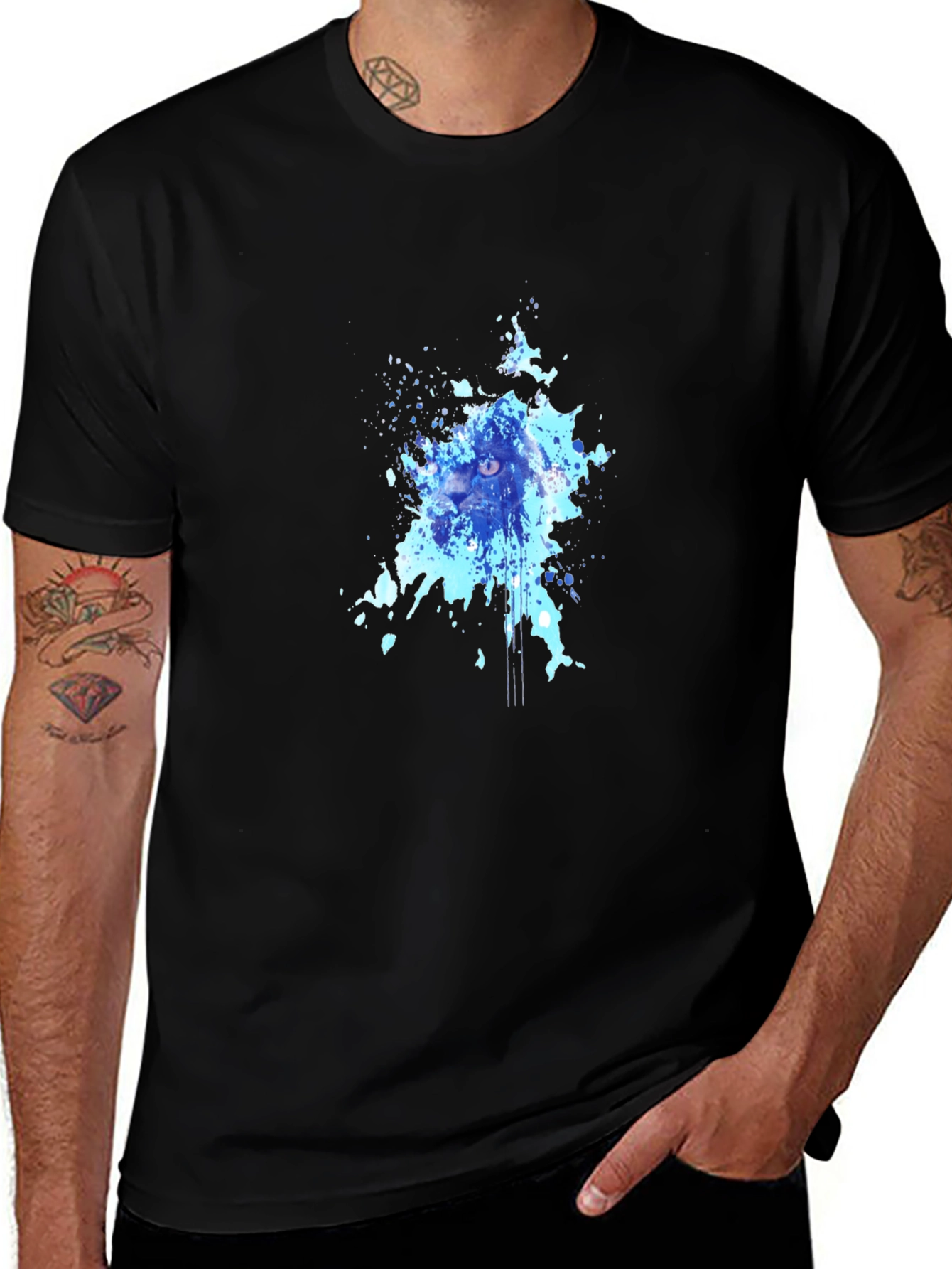 Abstract Cat Splash Tee - Black