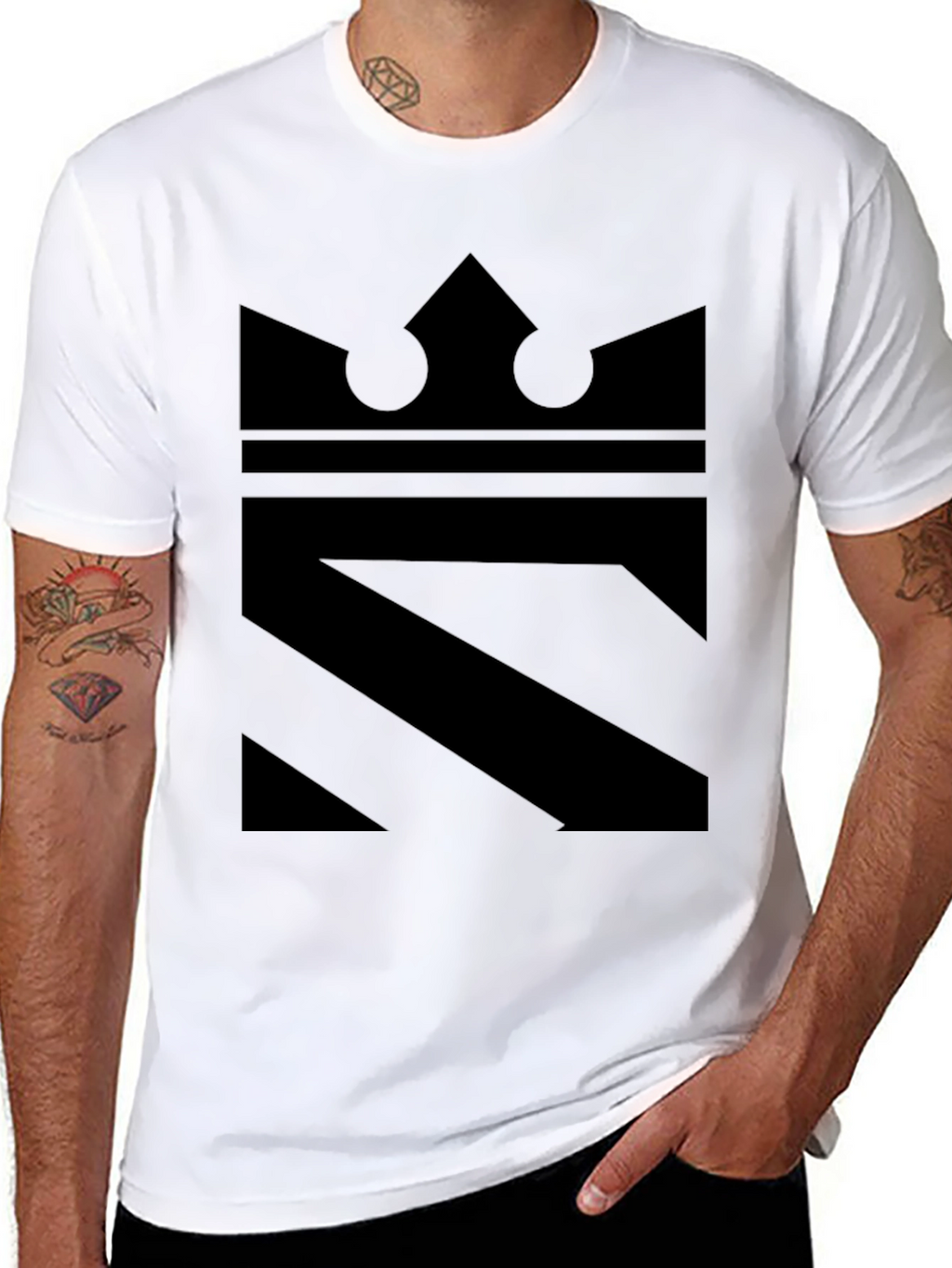 Crown Graphic Tee - Mens Black Stylish Crew Neck