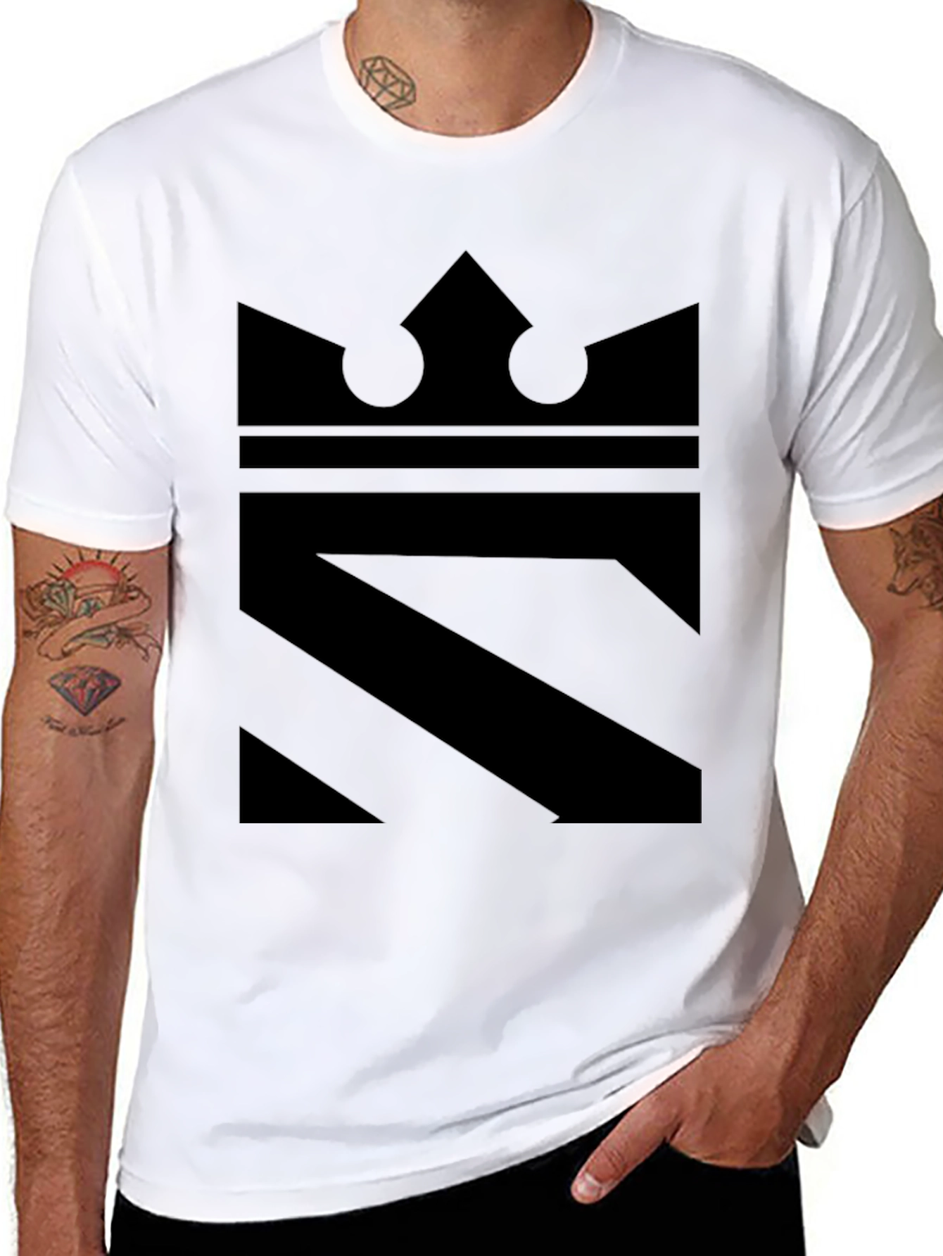 Crown Graphic Tee - Mens Black Stylish Crew Neck