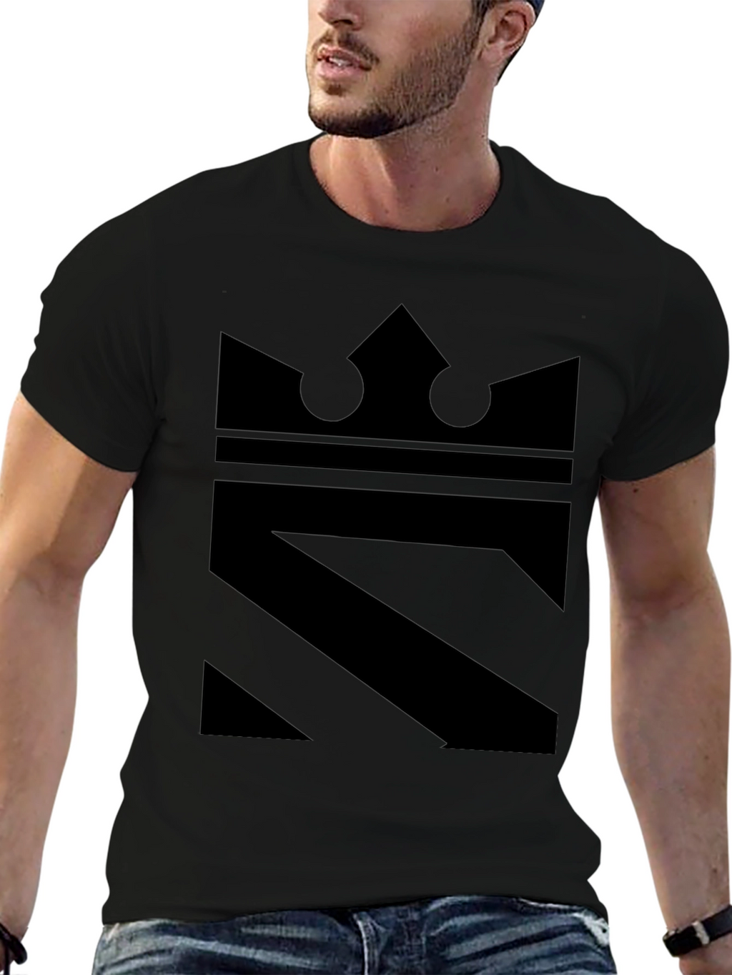 Crown Graphic Tee - Mens Black Stylish Crew Neck