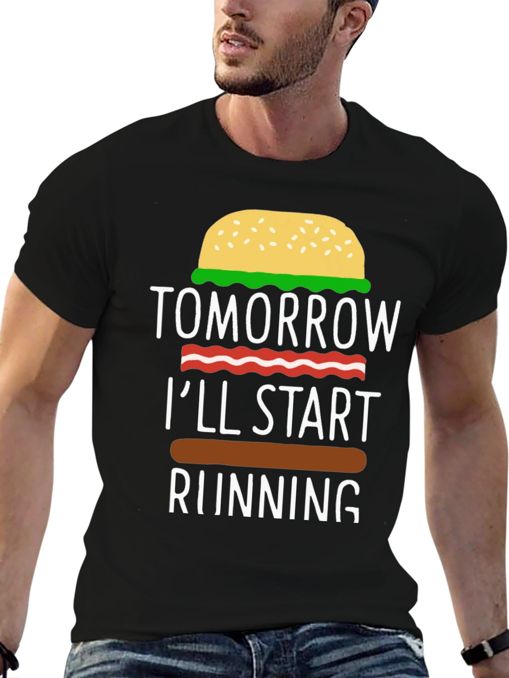 Humorous Tomorrow Ill Start Running Burger T-Shirt