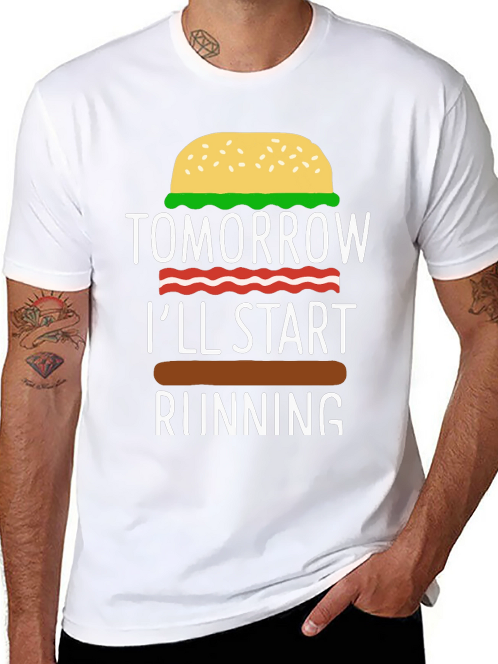 Humorous Tomorrow Ill Start Running Burger T-Shirt