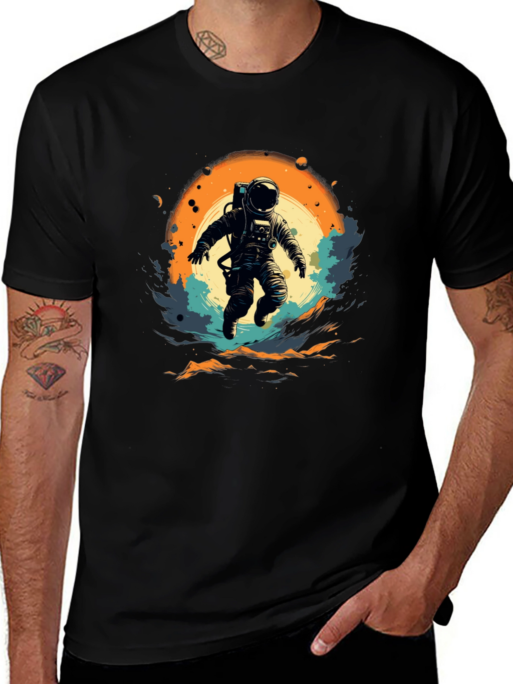 Astronaut in Space Graphic T-Shirt - Black