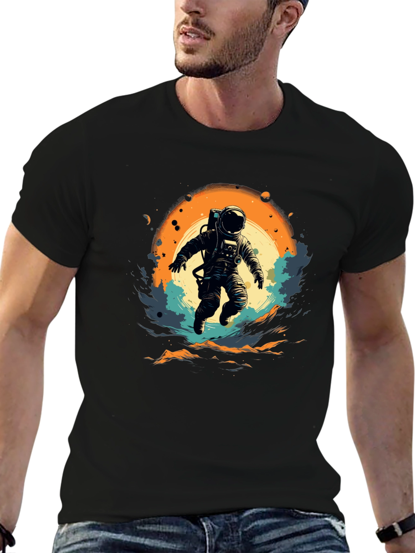 Astronaut in Space Graphic T-Shirt - Black