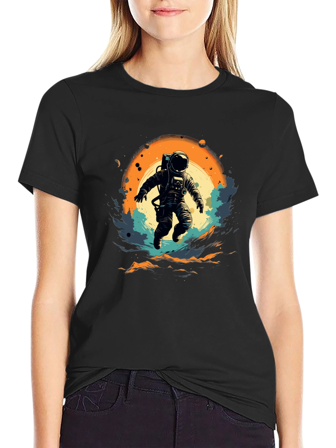 Astronaut in Space Graphic T-Shirt - Black