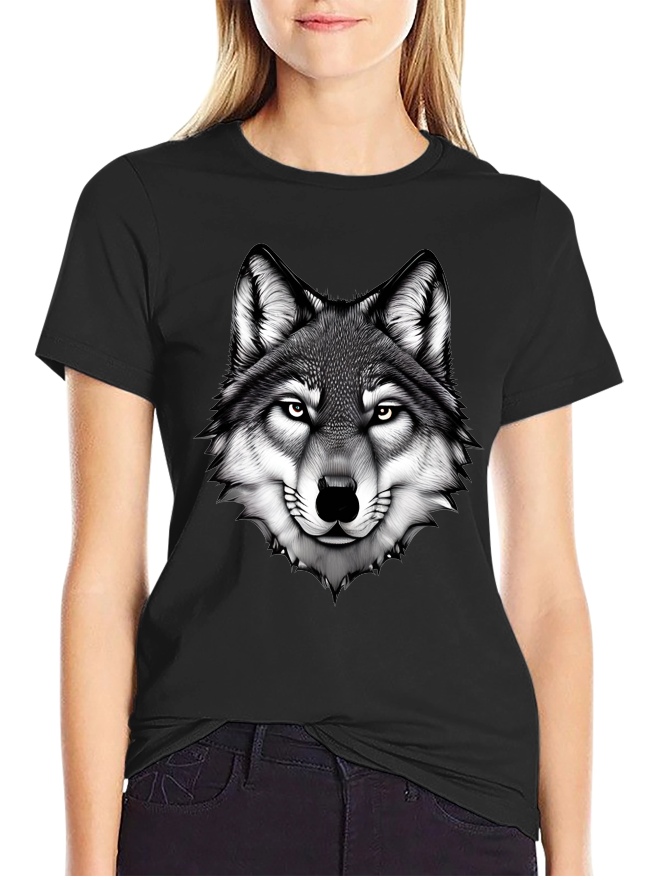 Wolf Graphic Tee - Bold Animal Print Black T-Shirt