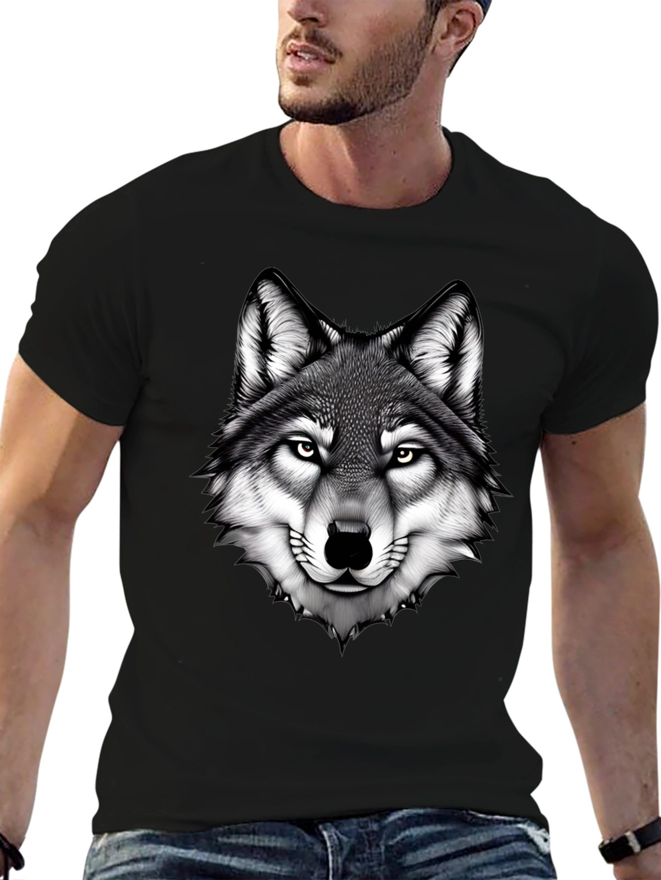 Wolf Graphic Tee - Bold Animal Print Black T-Shirt