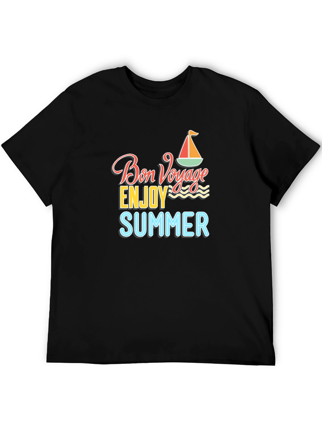 Bon Voyage Summer Graphic Tee - Black Cotton T-Shirt