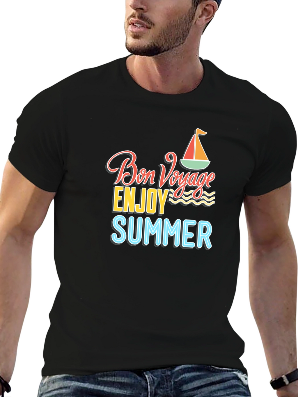Bon Voyage Summer Graphic Tee - Black Cotton T-Shirt