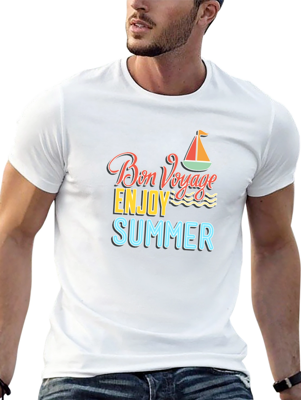 Bon Voyage Summer Graphic Tee - Black Cotton T-Shirt