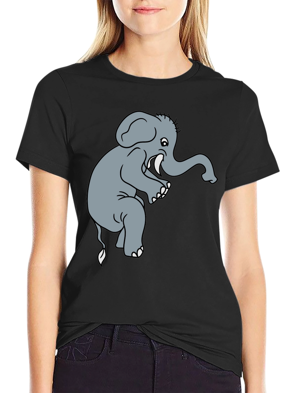 Elephant Graphic Tee - Black Cotton T-Shirt
