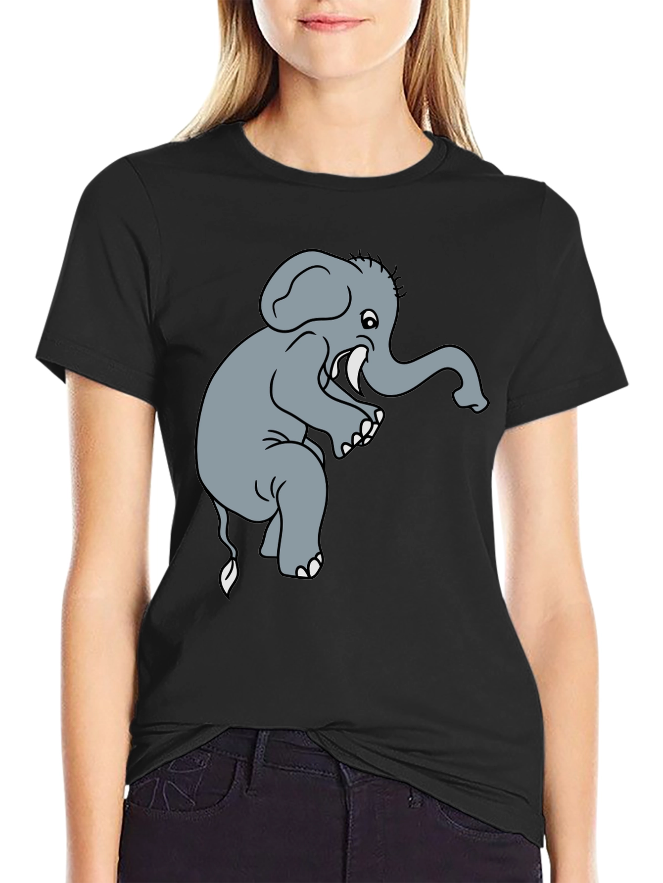 Elephant Graphic Tee - Black Cotton T-Shirt