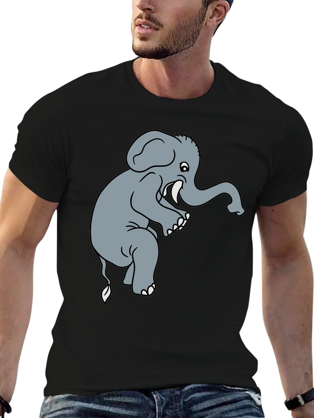 Elephant Graphic Tee - Black Cotton T-Shirt