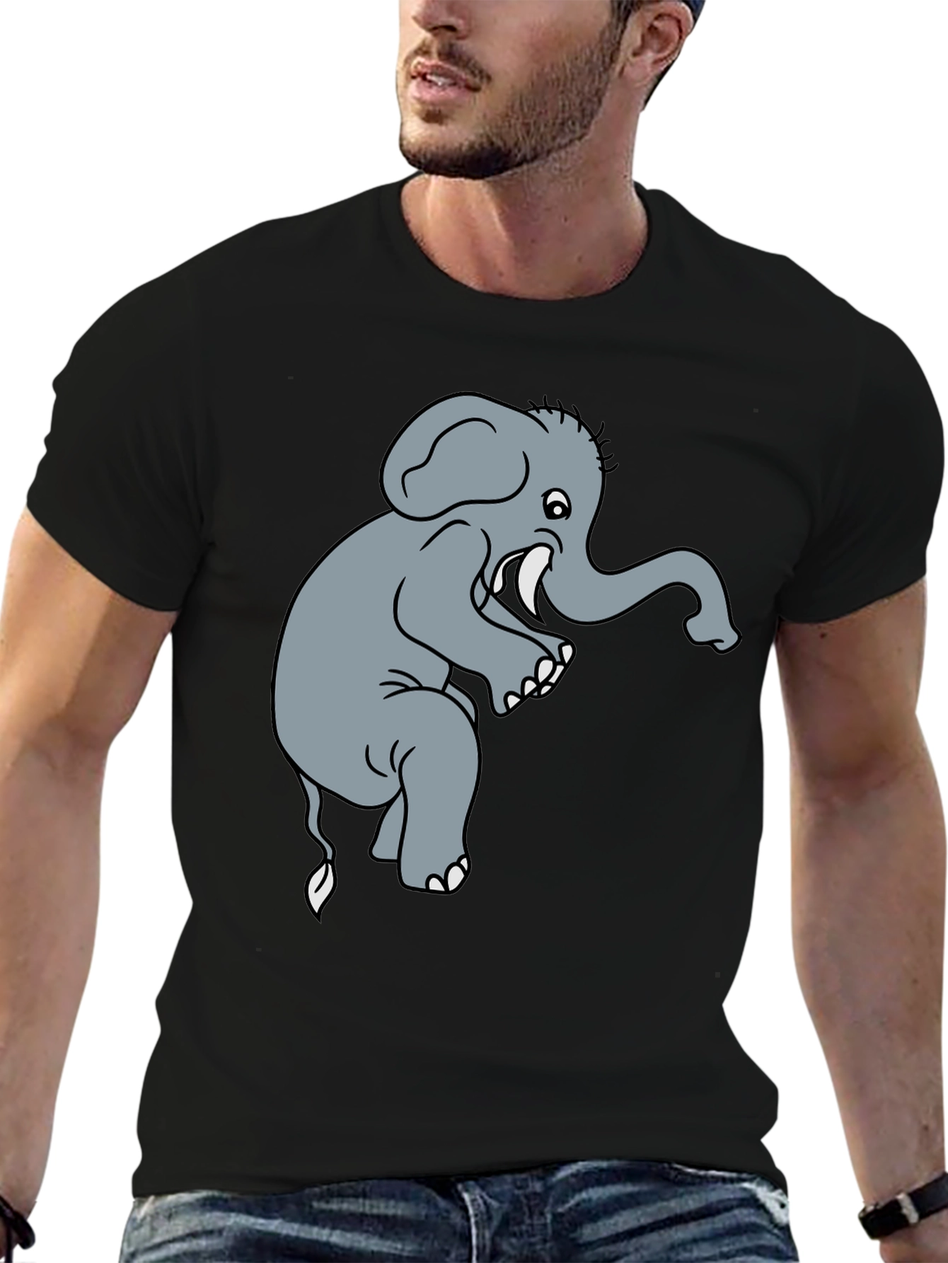Elephant Graphic Tee - Black Cotton T-Shirt