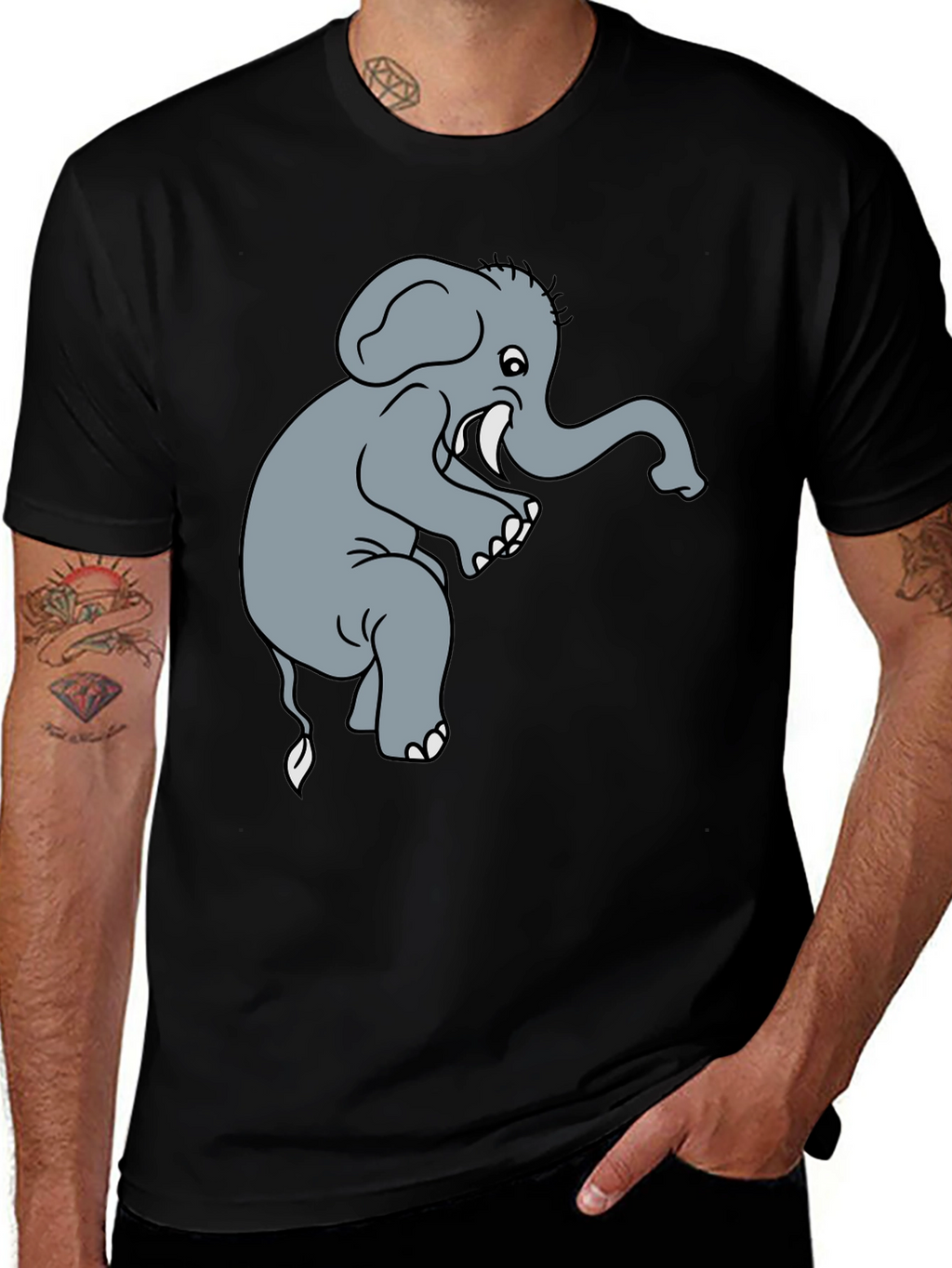 Elephant Graphic Tee - Black Cotton T-Shirt