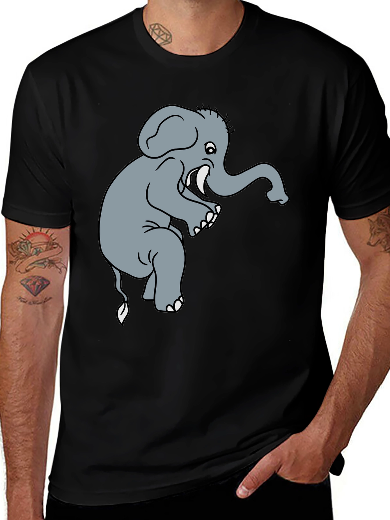 Elephant Graphic Tee - Black Cotton T-Shirt