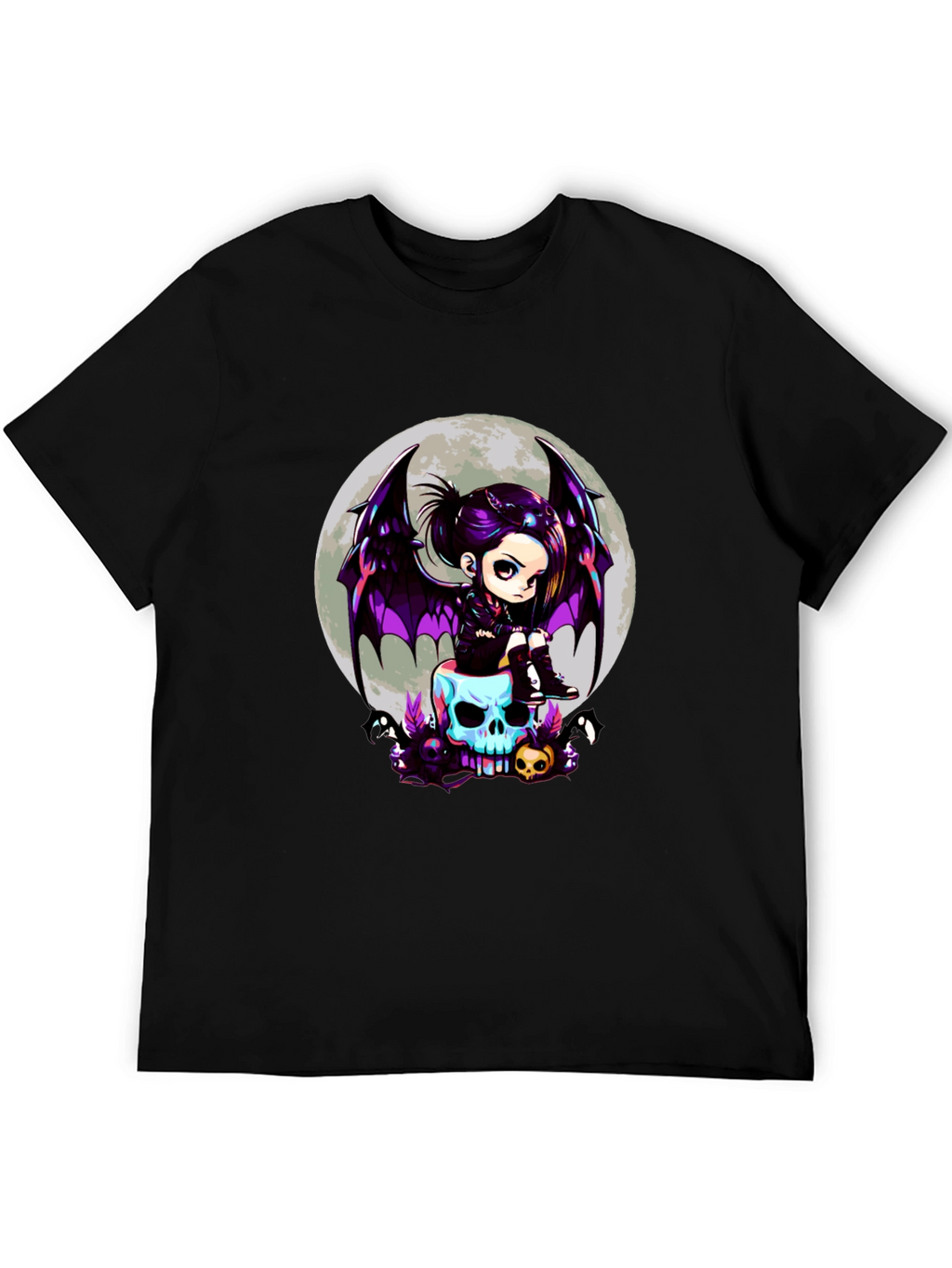 Gothic Girl on Skull T-Shirt - Halloween Tee