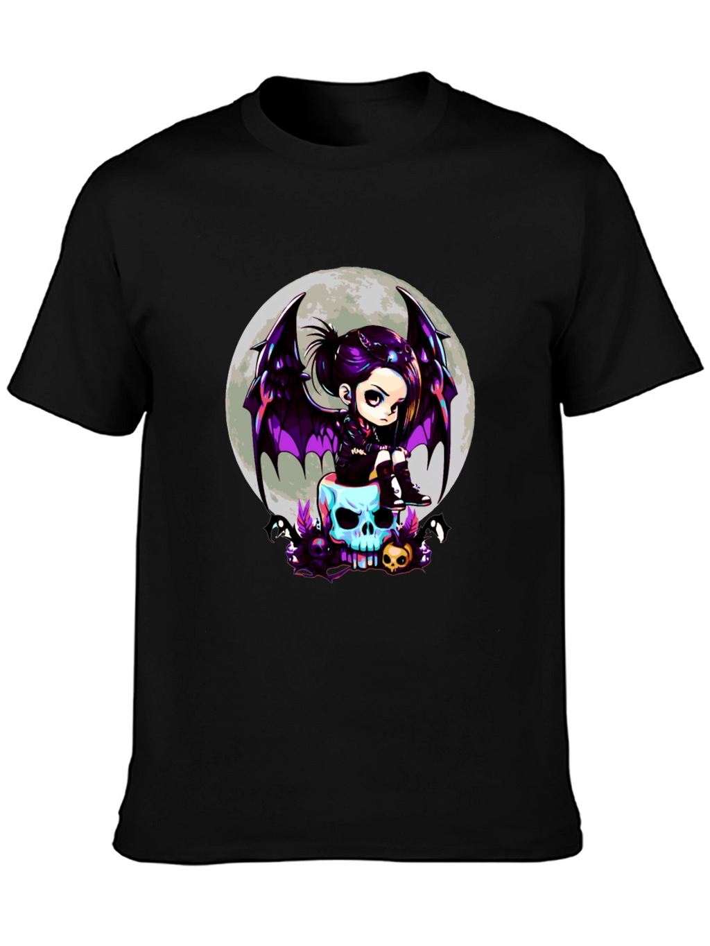 Gothic Girl on Skull T-Shirt - Halloween Tee