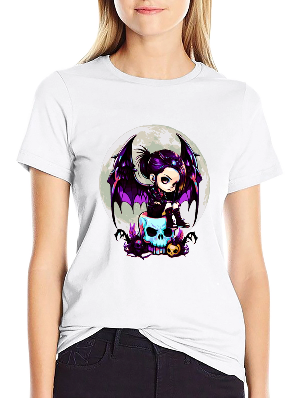 Gothic Girl on Skull T-Shirt - Halloween Tee