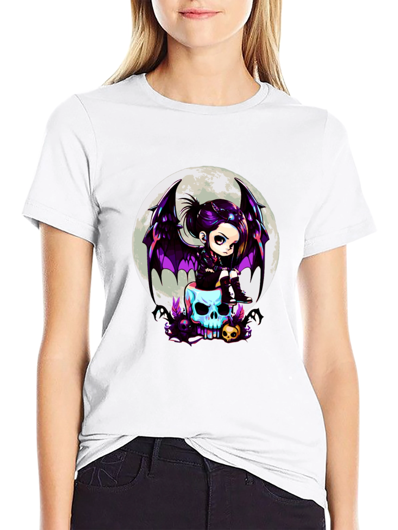 Gothic Girl on Skull T-Shirt - Halloween Tee