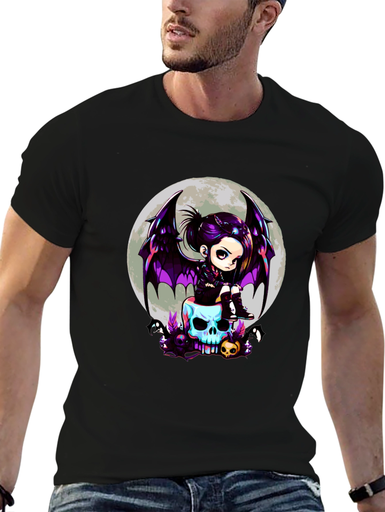 Gothic Girl on Skull T-Shirt - Halloween Tee