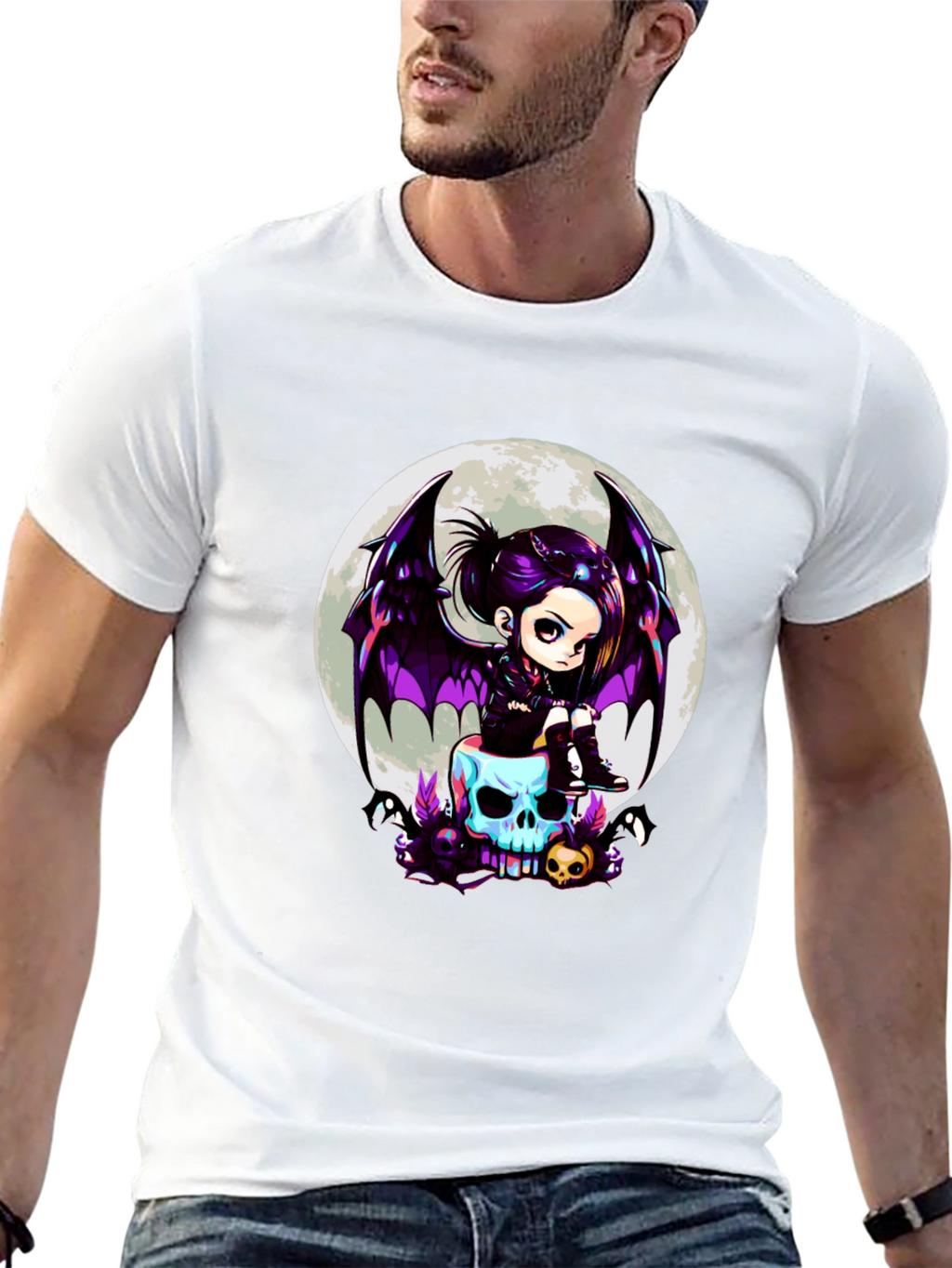 Gothic Girl on Skull T-Shirt - Halloween Tee