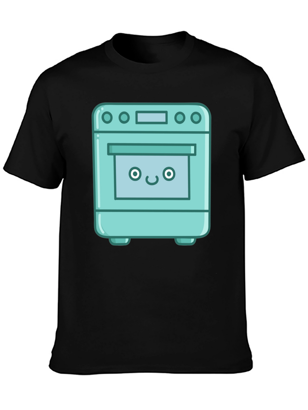 Cute Oven Cartoon Graphic T-Shirt - Black