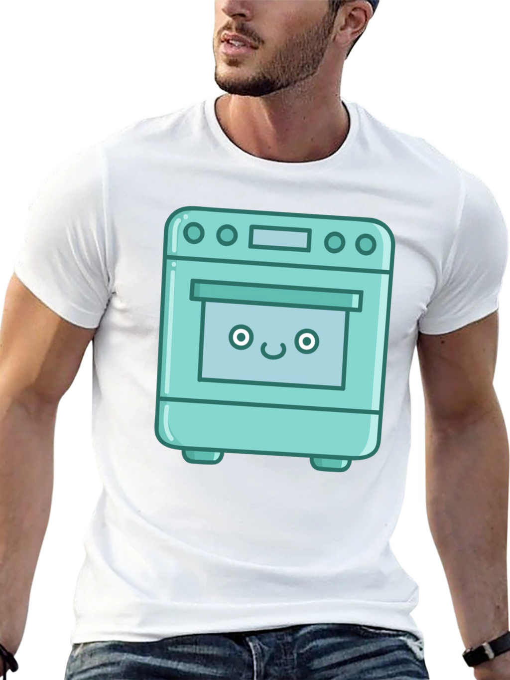 Cute Oven Cartoon Graphic T-Shirt - Black