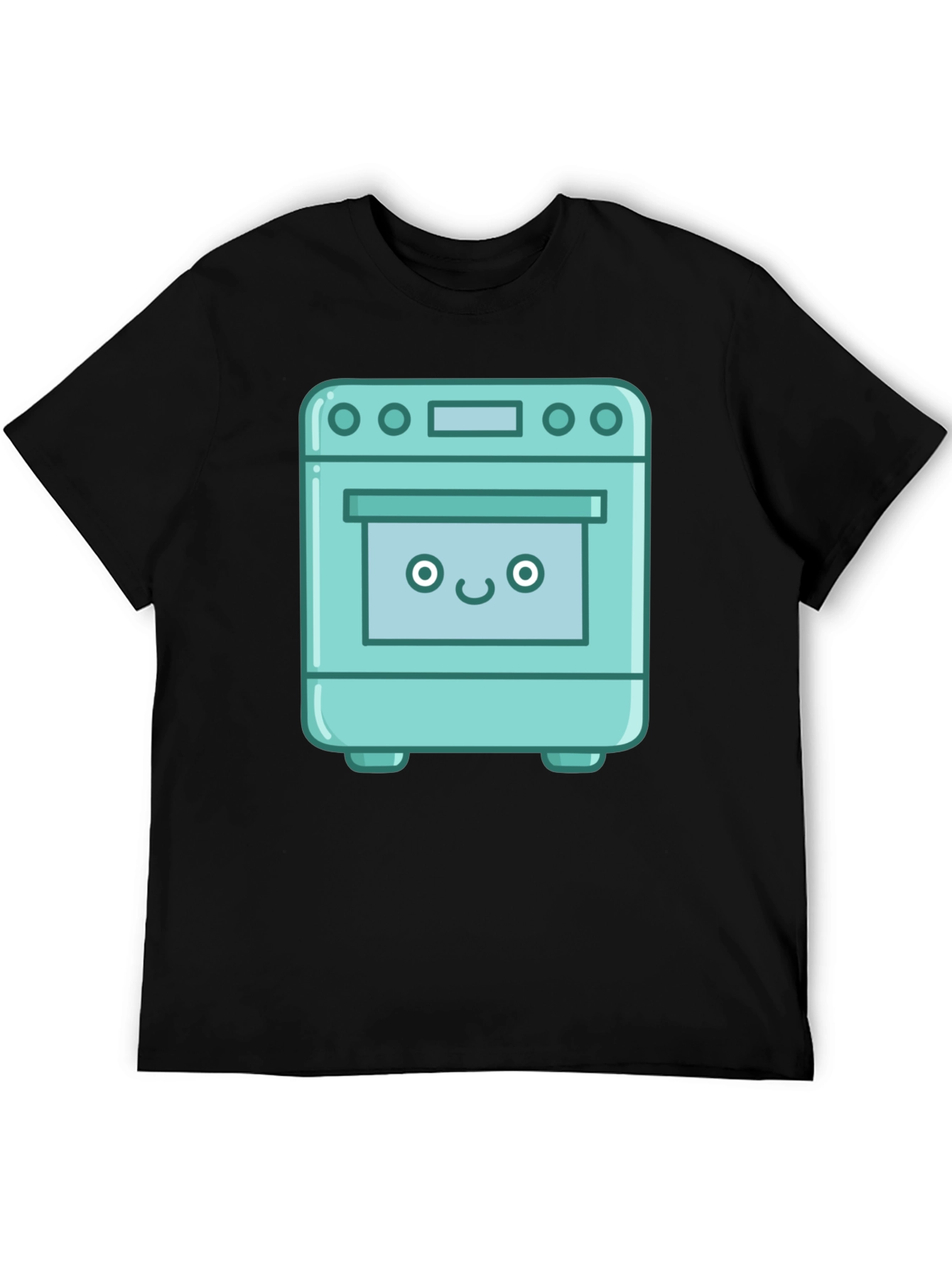 Cute Oven Cartoon Graphic T-Shirt - Black