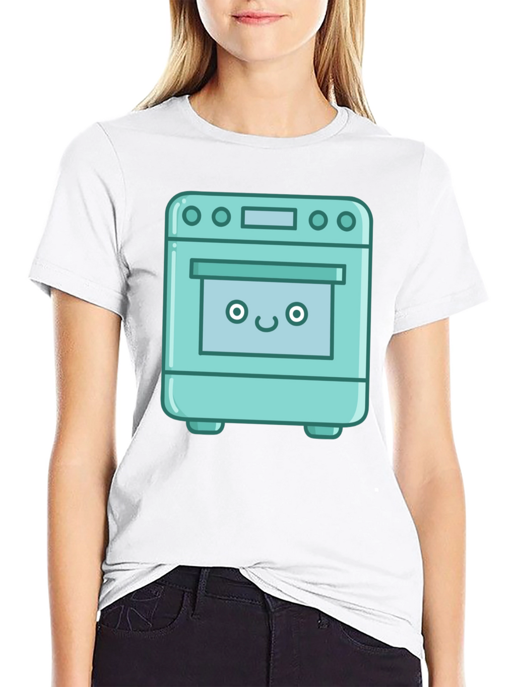Cute Oven Cartoon Graphic T-Shirt - Black