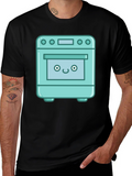 Cute Oven Cartoon Graphic T-Shirt - Black