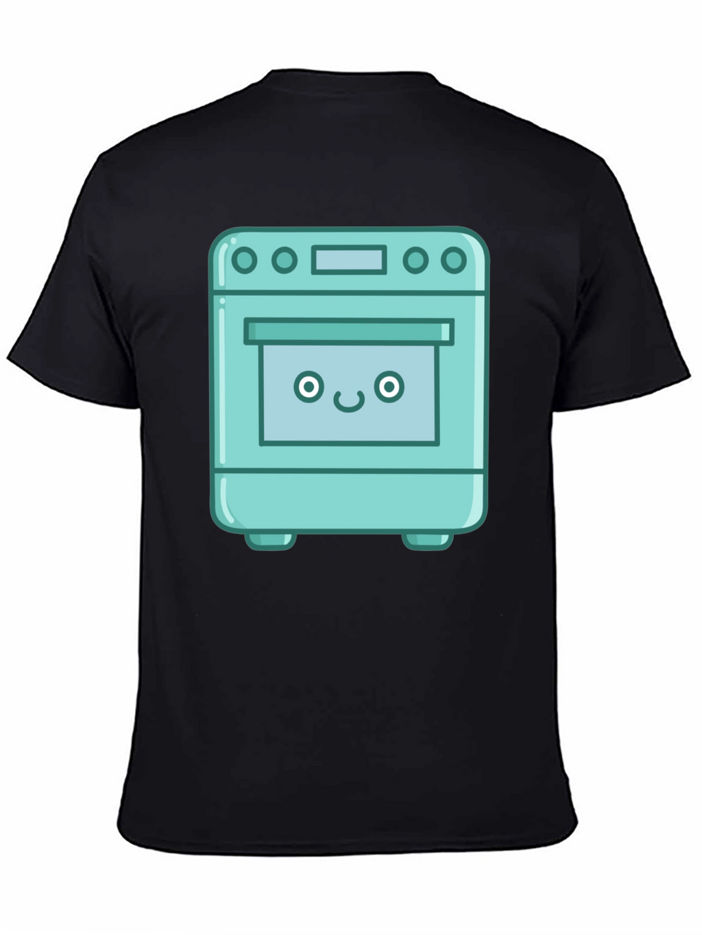 Cute Oven Cartoon Graphic T-Shirt - Black