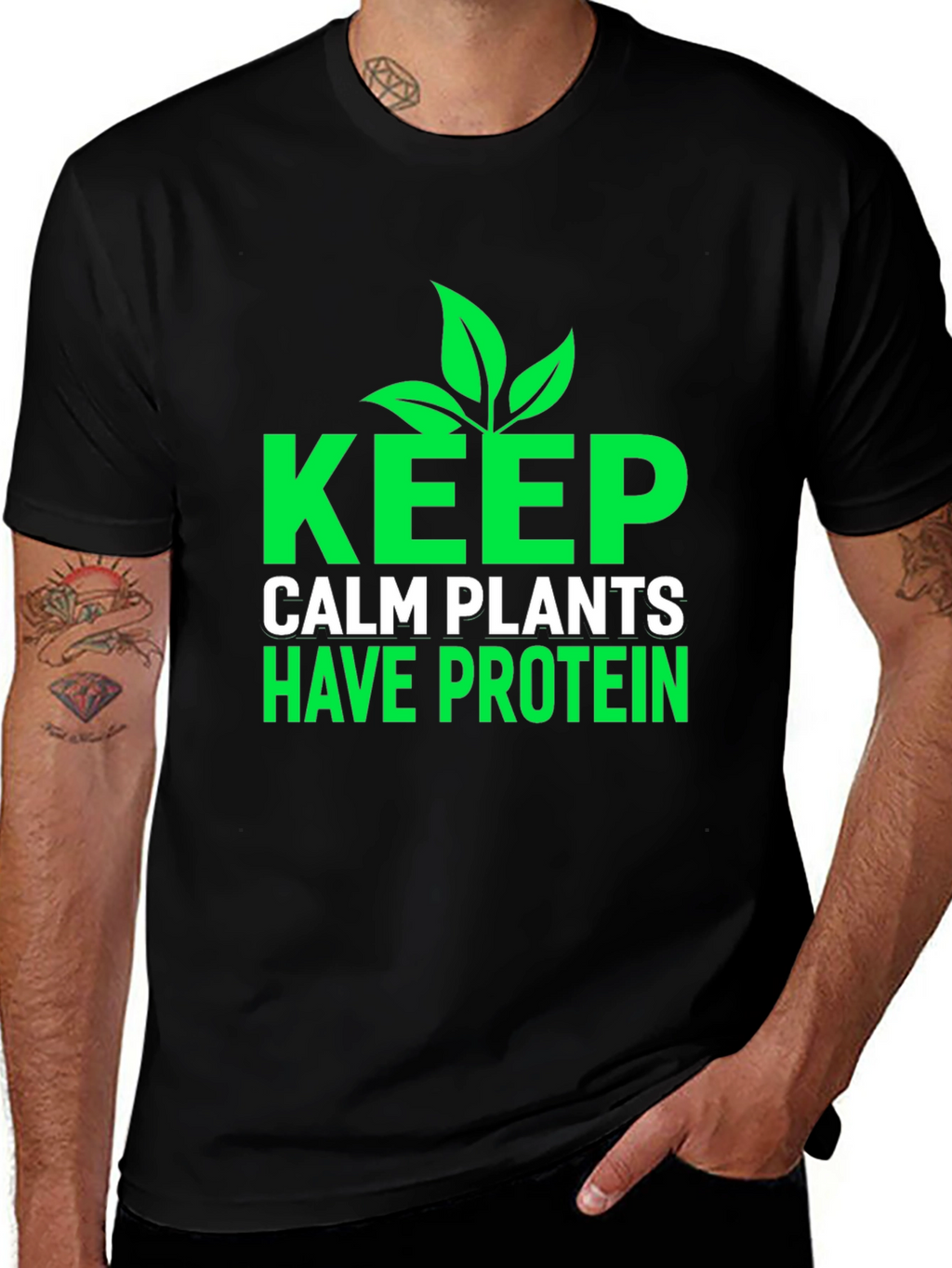 Keep Calm Plants Have Protein T-Shirt - Vegan Friendly