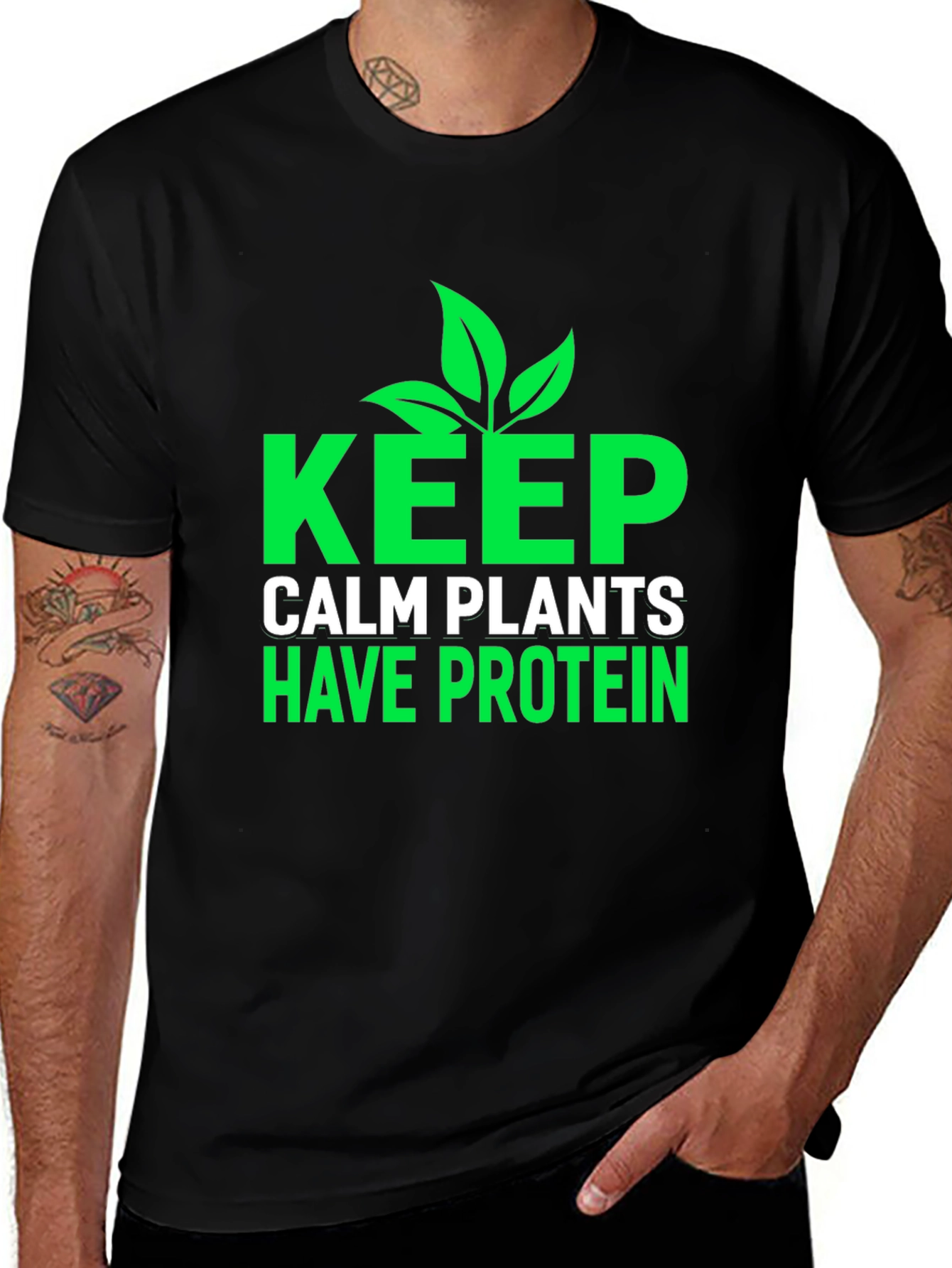 Keep Calm Plants Have Protein T-Shirt - Vegan Friendly