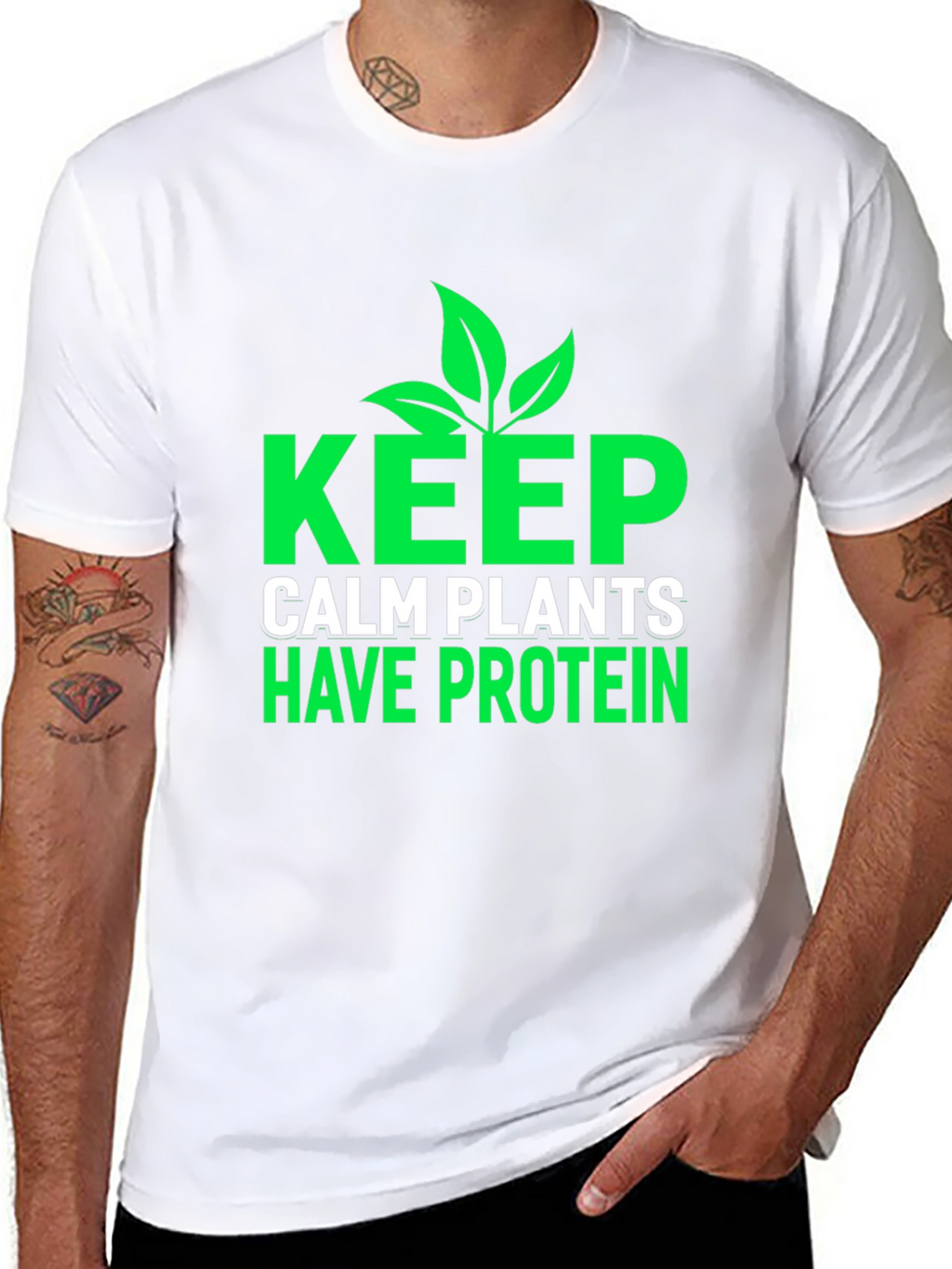 Keep Calm Plants Have Protein T-Shirt - Vegan Friendly