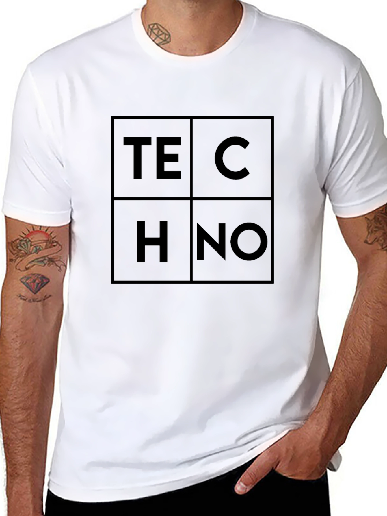 Techno Graphic Tee - Modern Geometric Black T-Shirt