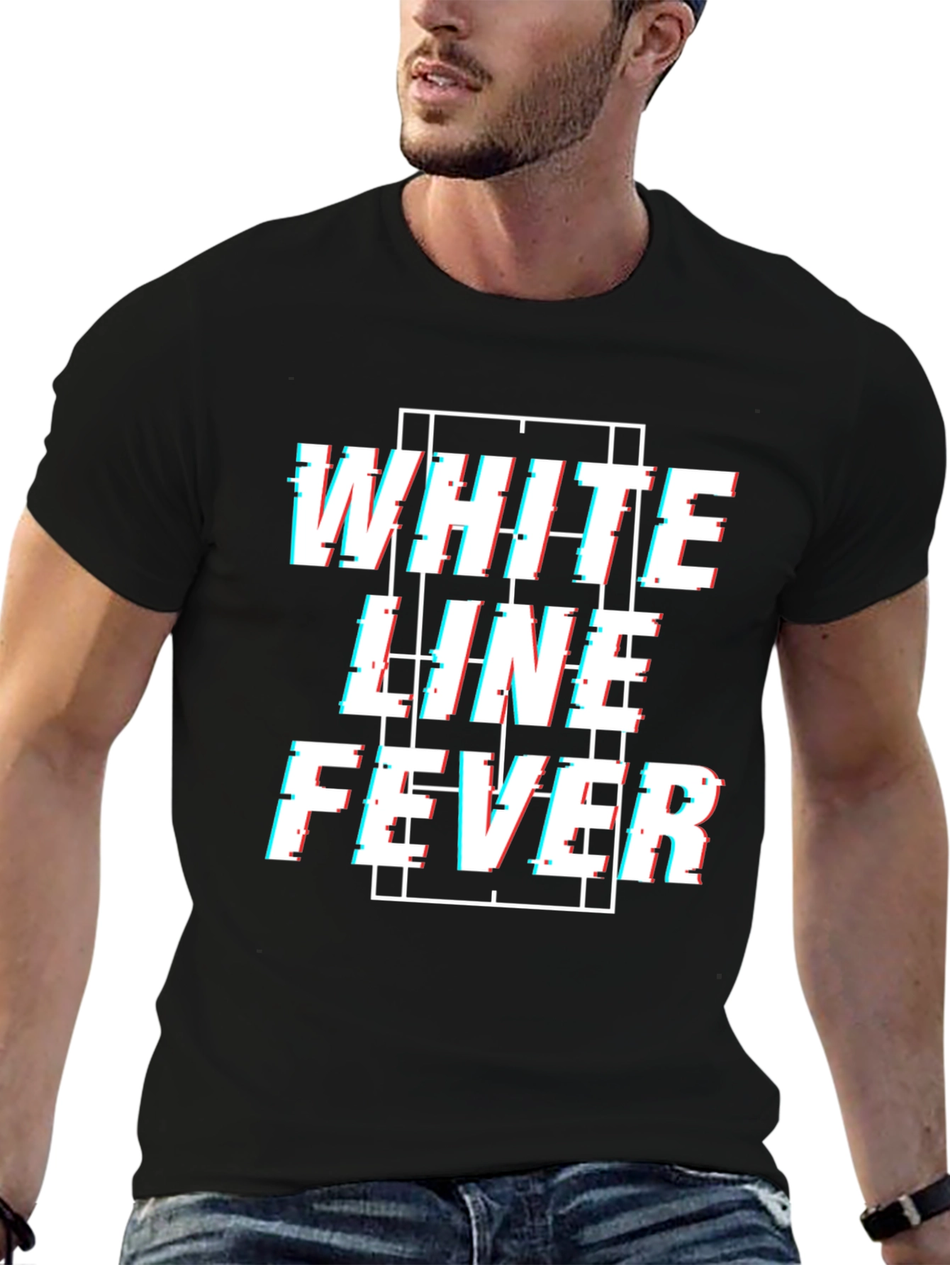 White Line Fever Glitch Style Graphic Tee