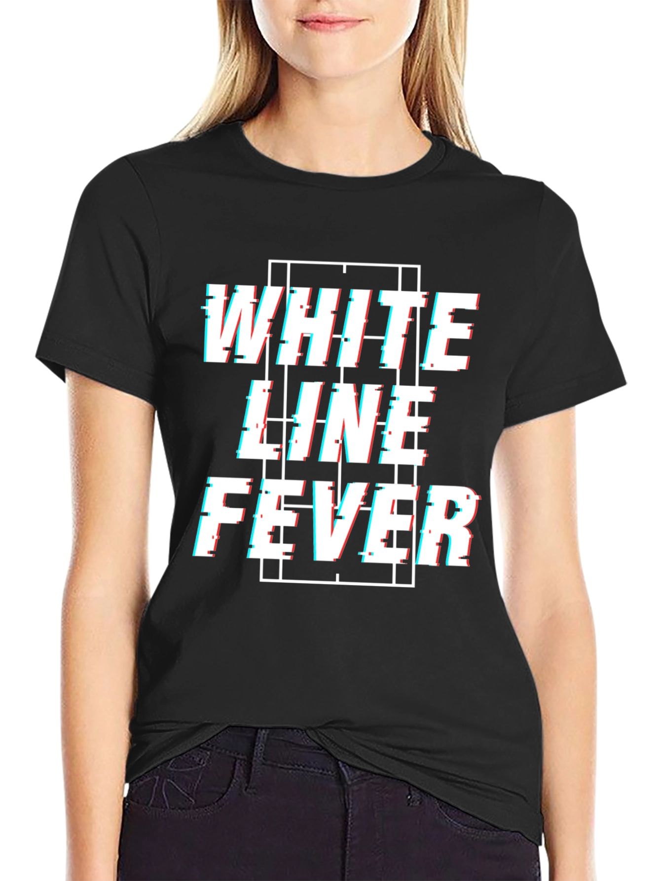 White Line Fever Glitch Style Graphic Tee