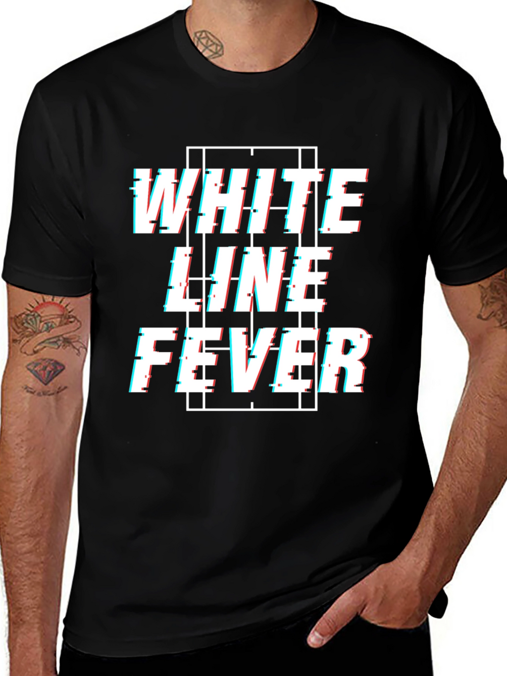 White Line Fever Glitch Style Graphic Tee