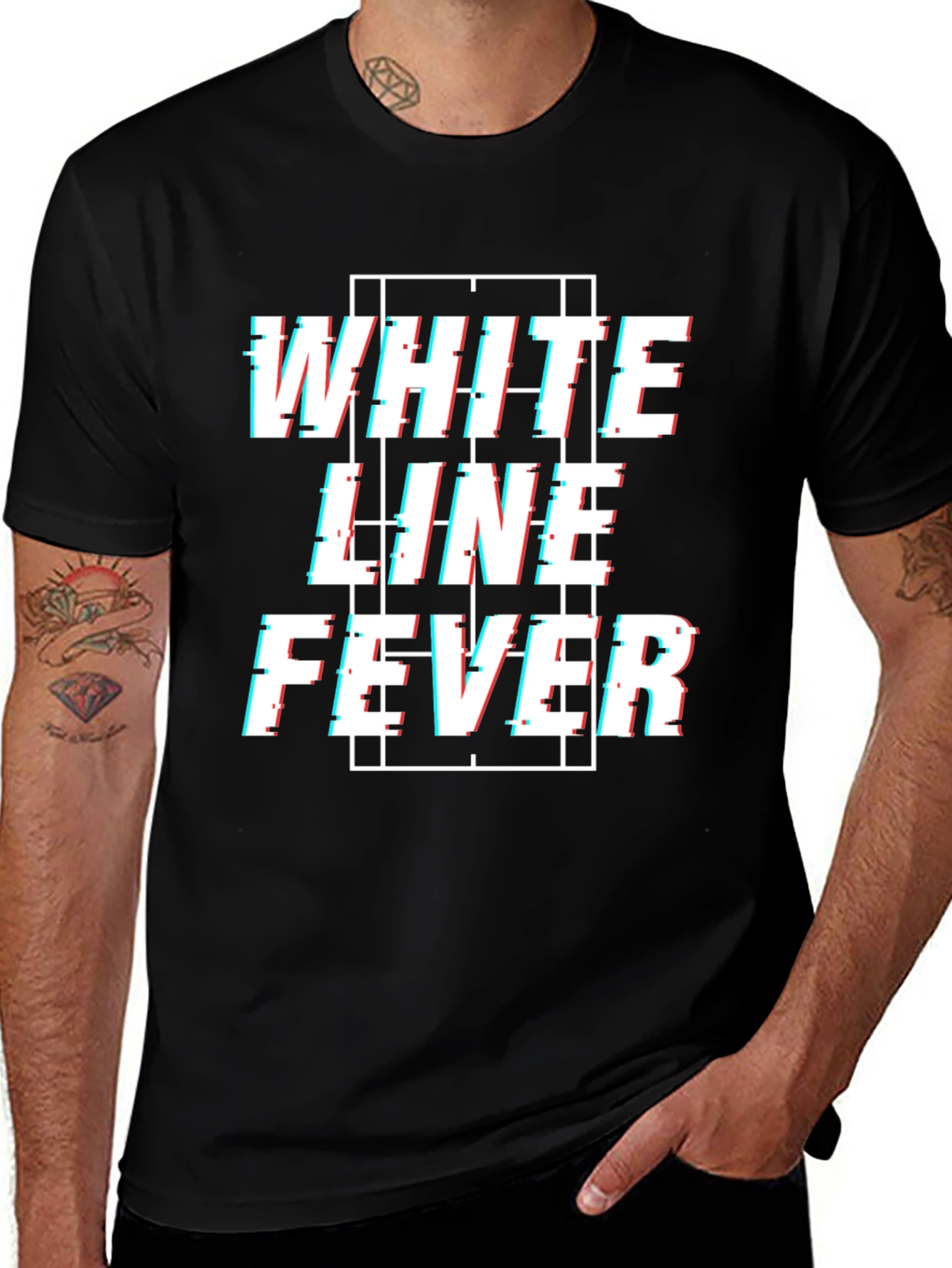 White Line Fever Glitch Style Graphic Tee