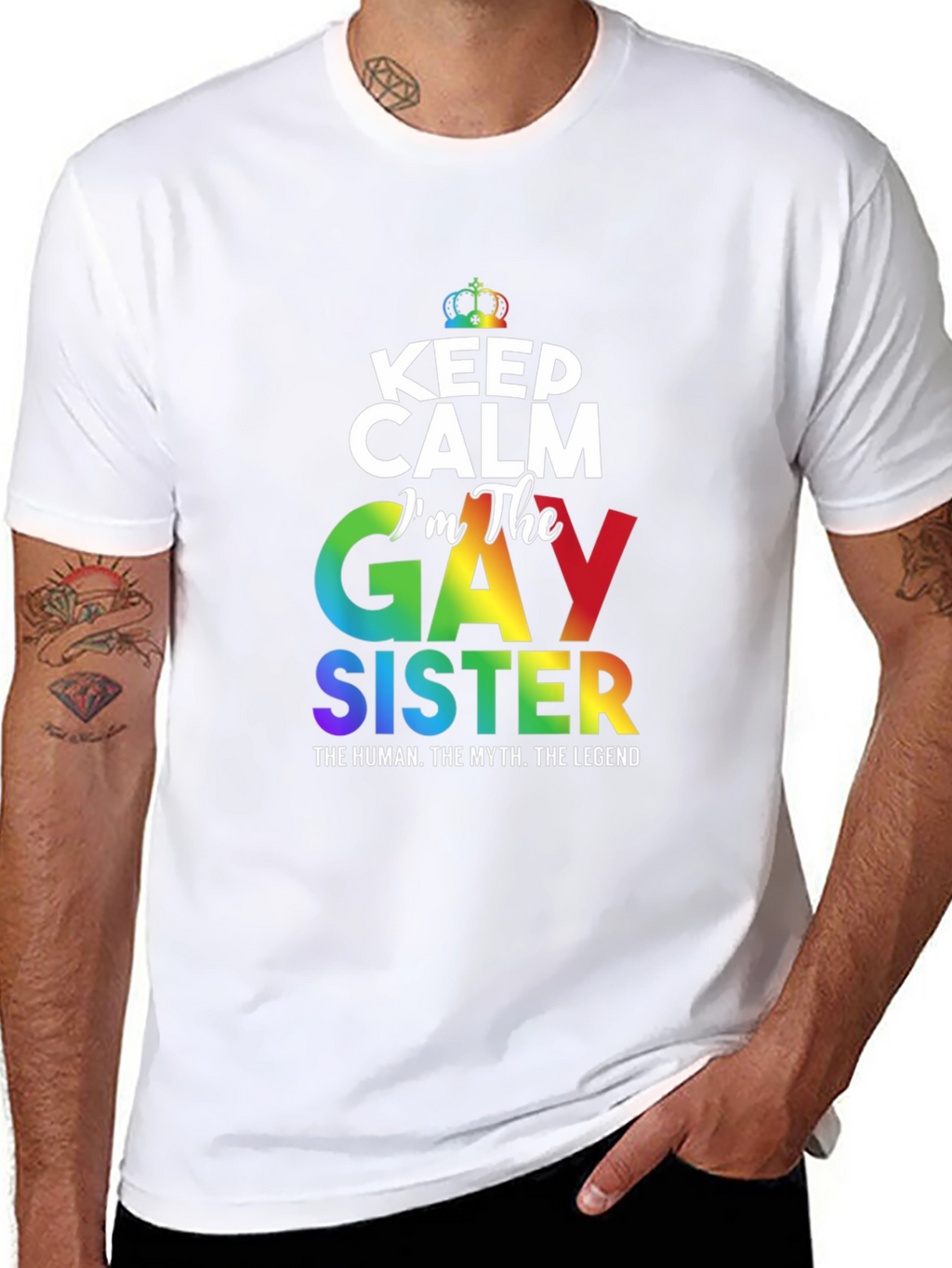 Gay Sister Pride T-Shirt: Keep Calm Rainbow LGBTQ+ Tee
