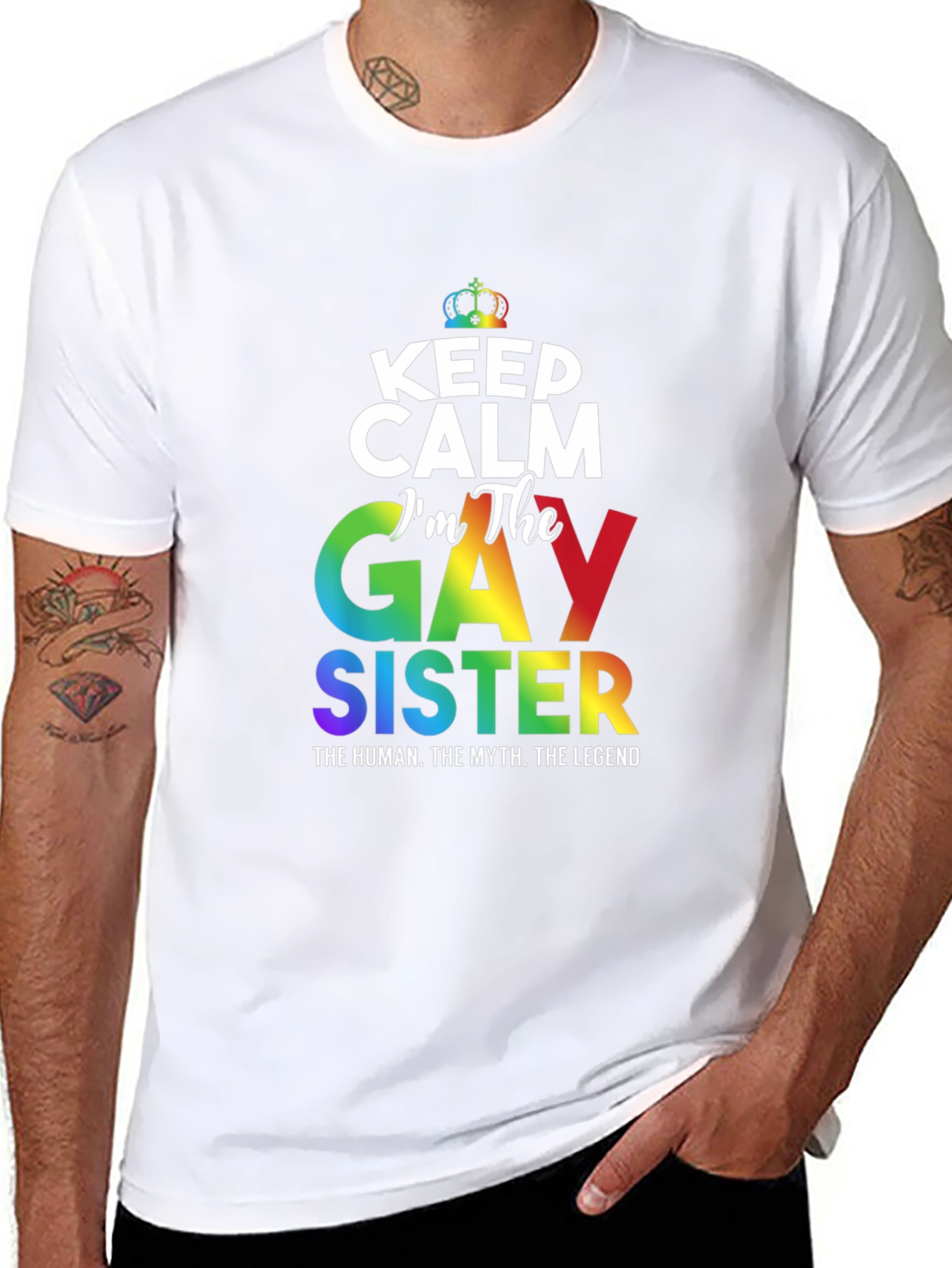 Gay Sister Pride T-Shirt: Keep Calm Rainbow LGBTQ+ Tee