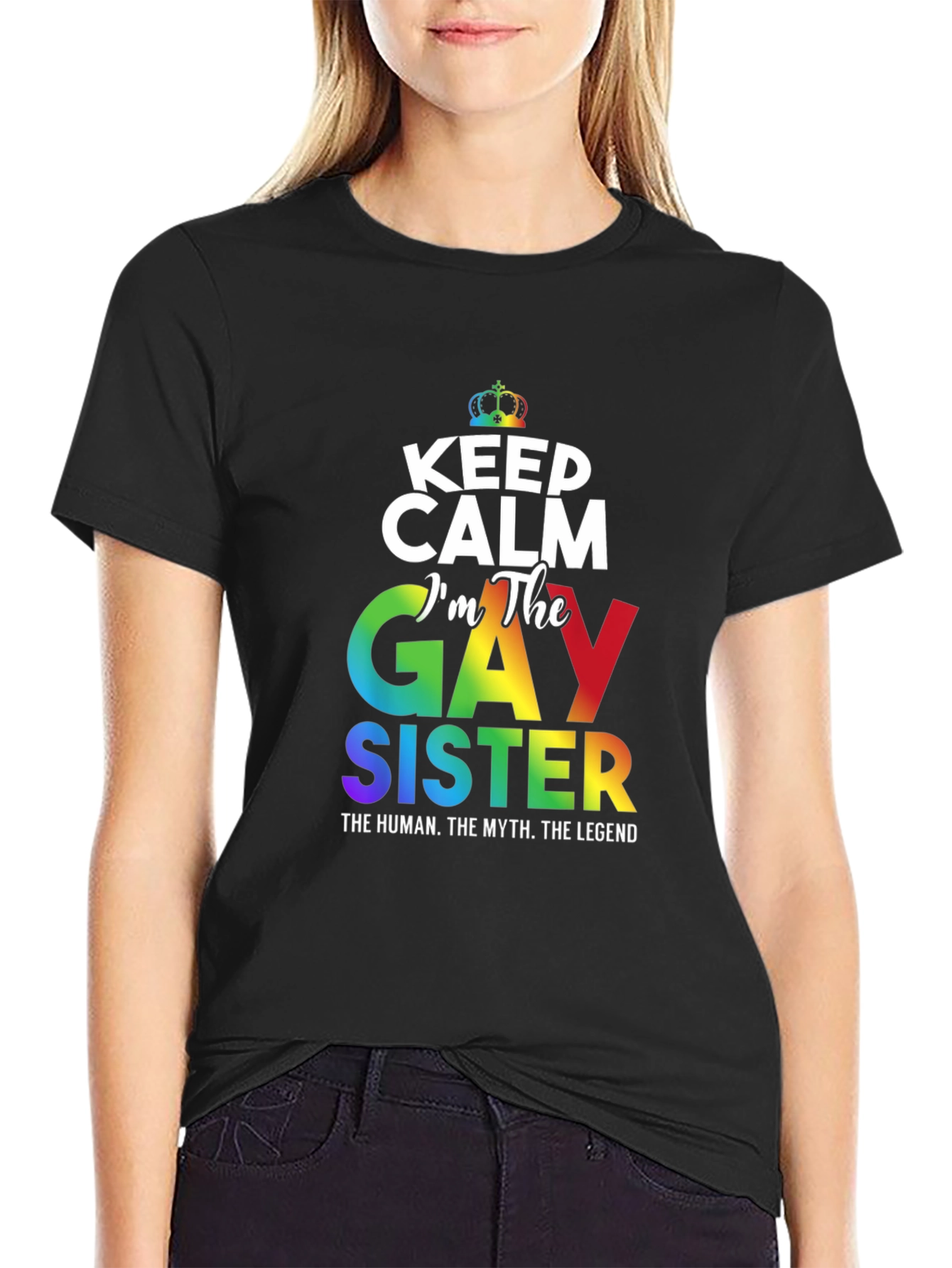 Gay Sister Pride T-Shirt: Keep Calm Rainbow LGBTQ+ Tee